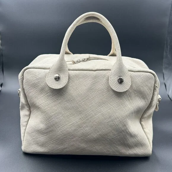 Longchamp Quadri Leather 2Way Crossbody Satchel Cream Off White EUC - Picture 3 of 7